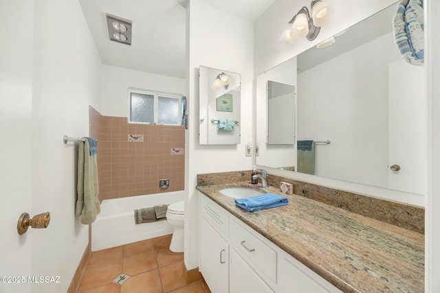 4921 E Camino De Los Olivos, Tucson, AZ 85718 - bathroom with toilet, vanity, tile patterned floors, baseboards, and  shower combination