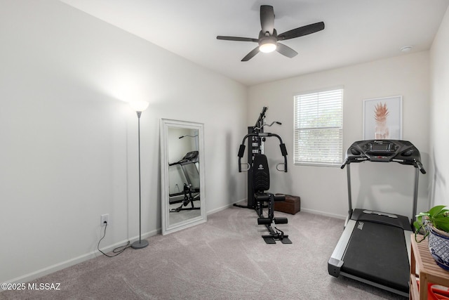 6633 E Paseo De Sambuca, Tucson, AZ 85756 - workout area featuring carpet floors, ceiling fan, and baseboards
