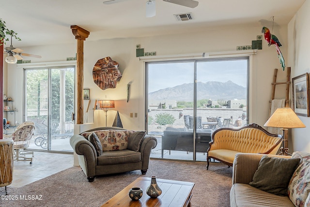 4043 S Golden Lynx Rd, Green Valley, AZ 85614 - living area with ceiling fan and a mountain view