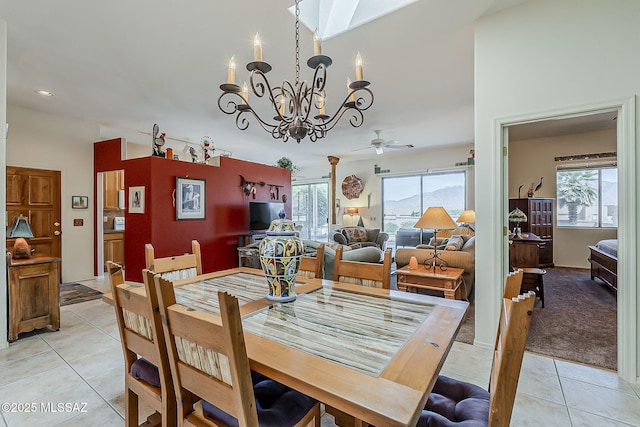4043 S Golden Lynx Rd, Green Valley, AZ 85614 - dining room with light tile patterned flooring, a chandelier, plenty of natural light, ceiling fan, and recessed lighting