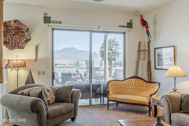 4043 S Golden Lynx Rd, Green Valley, AZ 85614 - living area featuring a mountain view and carpet floors