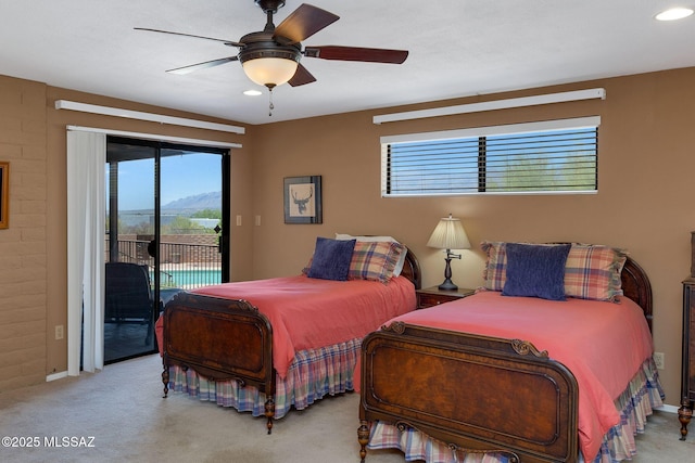 571 N Tanque Verde Loop Rd, Tucson, AZ 85748 - bedroom with access to outside, multiple windows, carpet floors, a ceiling fan, and recessed lighting