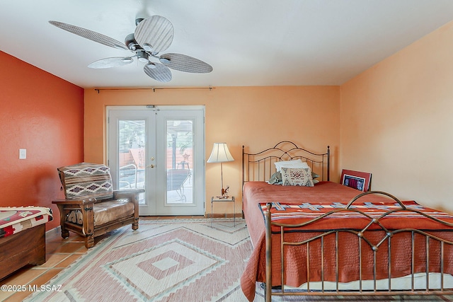 241 W Calle Mccleary, Green Valley, AZ 85614 - bedroom featuring access to outside, french doors, baseboards, a ceiling fan, and tile patterned flooring