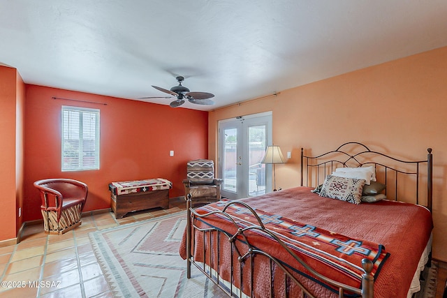 241 W Calle Mccleary, Green Valley, AZ 85614 - tiled bedroom featuring access to outside, french doors, baseboards, and ceiling fan