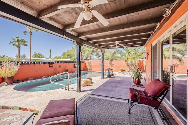 241 W Calle Mccleary, Green Valley, AZ 85614 - view of patio / terrace with a fenced backyard and a ceiling fan