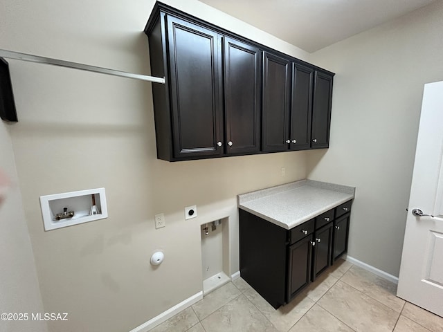 60422 E Arroyo Vista Dr, Oracle, AZ 85623 - washroom featuring cabinet space, hookup for an electric dryer, hookup for a washing machine, baseboards, and light tile patterned flooring