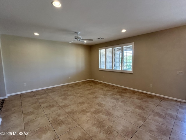 60422 E Arroyo Vista Dr, Oracle, AZ 85623 - empty room with recessed lighting, a ceiling fan, baseboards, and light tile patterned floors
