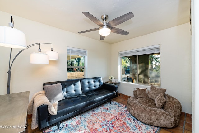 2120 N Fair Oaks Ave, Tucson, AZ 85712 - tiled living area featuring ceiling fan