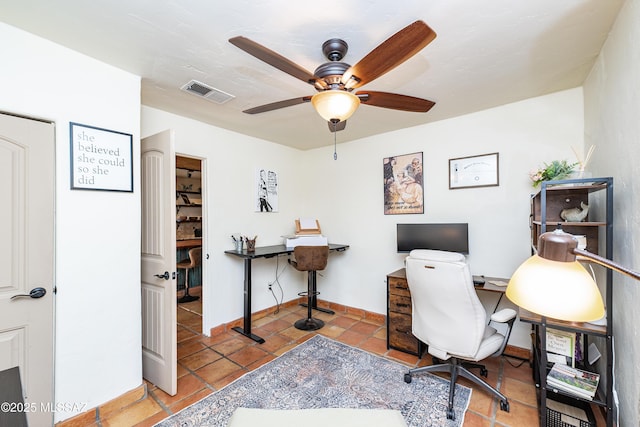 2120 N Fair Oaks Ave, Tucson, AZ 85712 - tiled office space featuring ceiling fan and baseboards