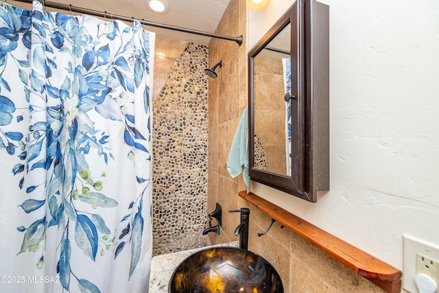 2120 N Fair Oaks Ave, Tucson, AZ 85712 - bathroom featuring a sink and a shower with curtain