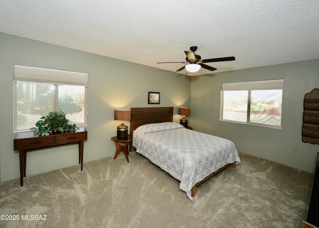 980 W Camino Sagasta, Green Valley, AZ 85622 - bedroom featuring multiple windows, carpet, a textured ceiling, and ceiling fan