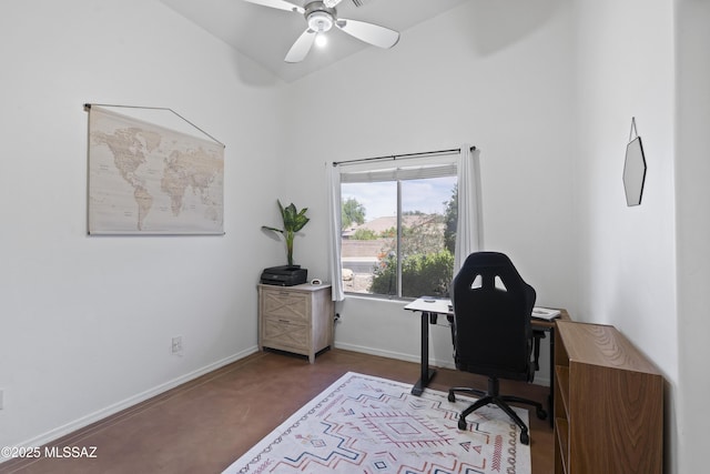 519 W Silvertip Rd, Tucson, AZ 85737 - office featuring ceiling fan, baseboards, and high vaulted ceiling
