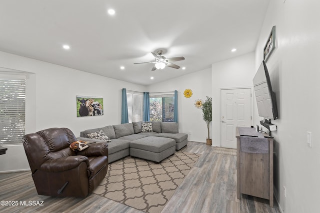 519 W Silvertip Rd, Tucson, AZ 85737 - living area with a ceiling fan, wood finished floors, recessed lighting, and baseboards
