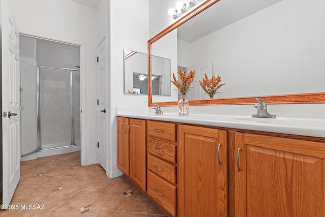 472 W Calle Sedillo, Sahuarita, AZ 85629 - full bath featuring a shower stall, double vanity, and tile patterned floors