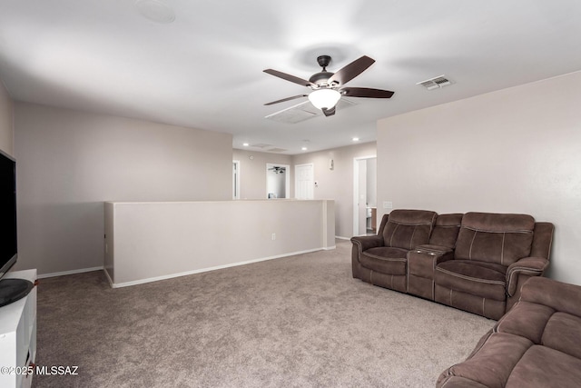 21185 E Reunion Rd, Red Rock, AZ 85145 - living room featuring a ceiling fan, carpet flooring, recessed lighting, and baseboards