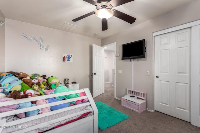 21185 E Reunion Rd, Red Rock, AZ 85145 - bedroom with carpet, a closet, ceiling fan, and baseboards