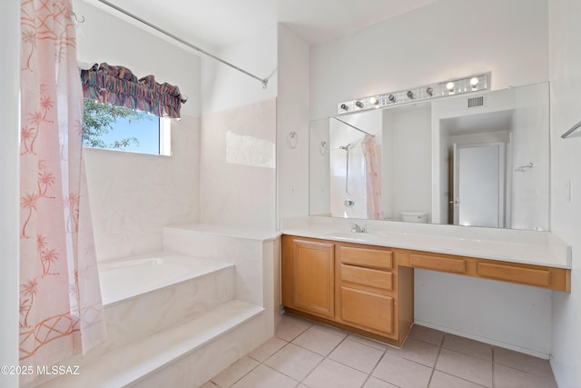 12220 E 5th St, Tucson, AZ 85748 - full bath with a bathtub, tile patterned floors, a shower with shower curtain, and vanity