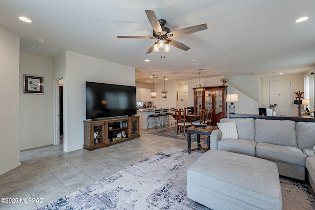 11267 S Weismann Dr, Vail, AZ 85641 - living area featuring a ceiling fan, recessed lighting, baseboards, and light tile patterned floors