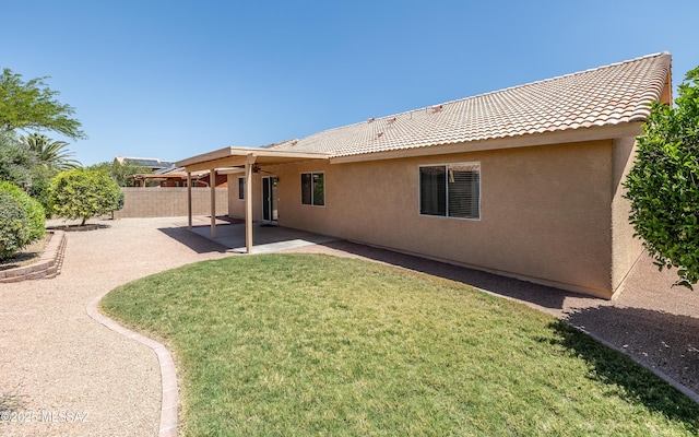 9664 E Paseo, San Rosendo, Tucson, AZ 85747 - rear view of house featuring stucco siding, a tile roof, a patio, and ceiling fan