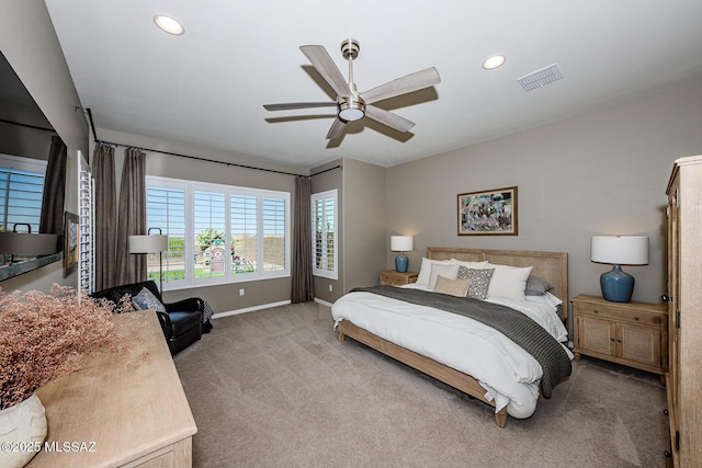 4762 W Placita Casa Sevilla, Marana, AZ 85658 - bedroom featuring carpet floors, baseboards, recessed lighting, and ceiling fan