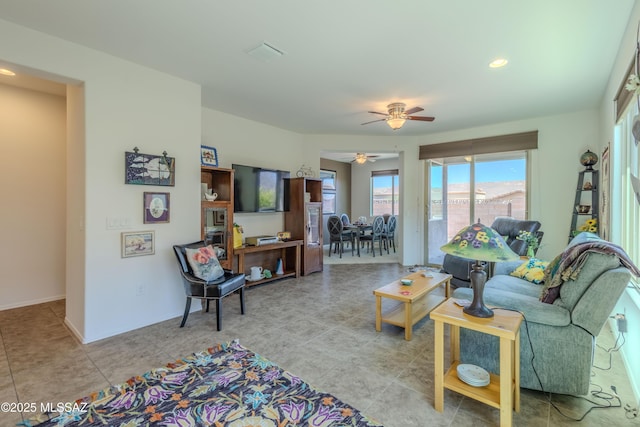 1104 W Pastora Peak Dr, Green Valley, AZ 85614 - living room with a ceiling fan, recessed lighting, and tile patterned flooring