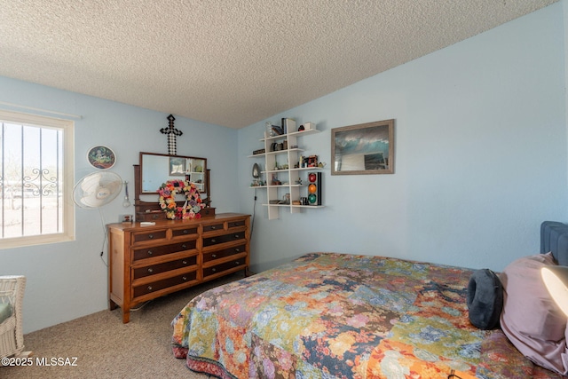 2621 W Rapallo Way, Tucson, AZ 85741 - bedroom with a textured ceiling, carpet floors, and lofted ceiling
