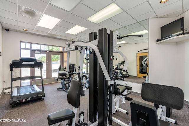 8045 S Red Sox Rd, Tucson, AZ 85756 - gym featuring a drop ceiling and french doors