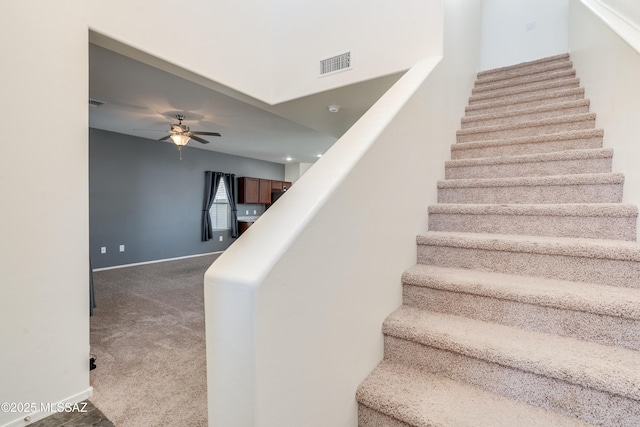8045 S Red Sox Rd, Tucson, AZ 85756 - stairway featuring carpet floors, a ceiling fan, and baseboards