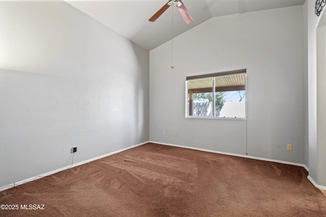 8807 S Desert Rainbow Dr, Tucson, AZ 85747 - spare room with carpet floors, ceiling fan, baseboards, and high vaulted ceiling