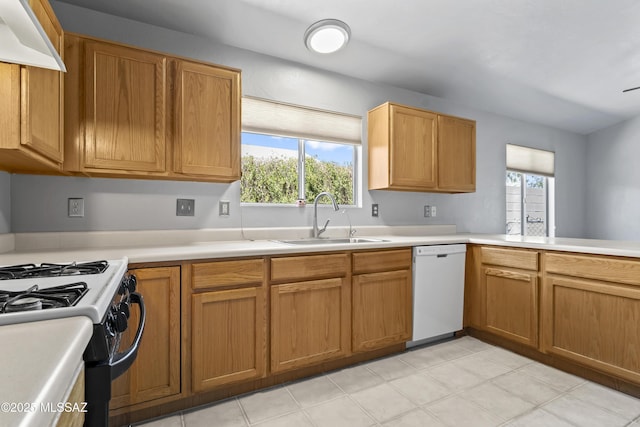 8807 S Desert Rainbow Dr, Tucson, AZ 85747 - kitchen with a sink, dishwasher, black gas stove, and light countertops