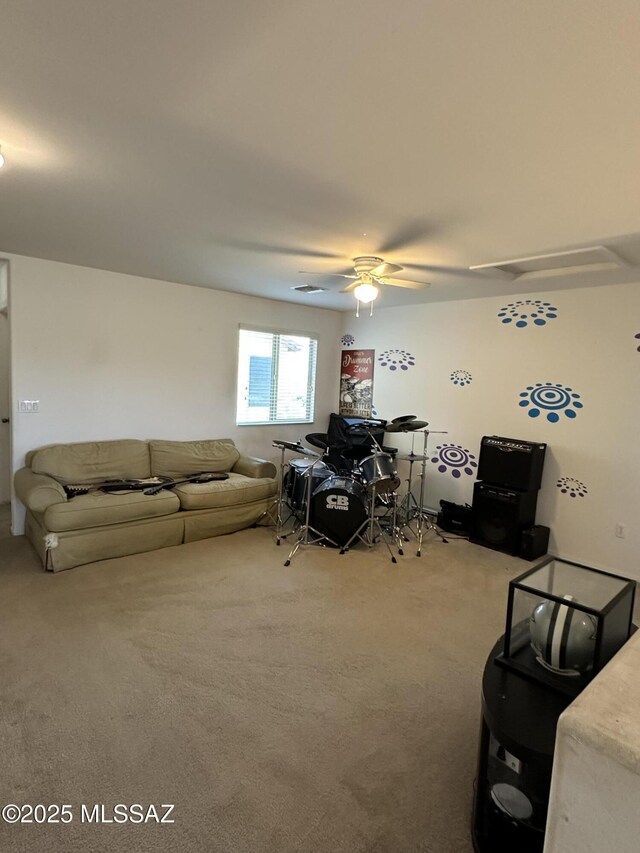 1027 E Madera Grove Ln, Sahuarita, AZ 85629 - living room with carpet flooring and a ceiling fan