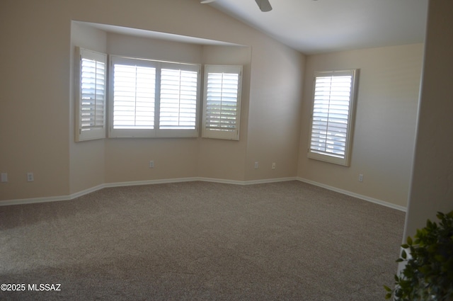 1645 E Ganymede Dr, Tucson, AZ 85737 - carpeted spare room featuring a ceiling fan, lofted ceiling, and baseboards