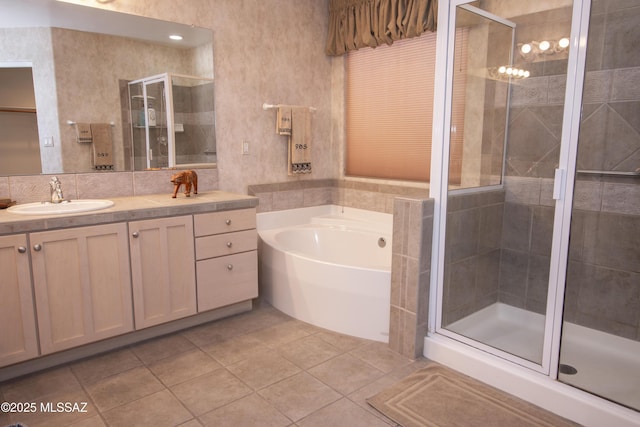 4416 N Saddle View Dr, Tucson, AZ 85750 - full bath featuring a stall shower, tile patterned floors, vanity, and a bath