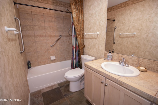 4416 N Saddle View Dr, Tucson, AZ 85750 - full bathroom with shower / bath combo with shower curtain, vanity, and toilet