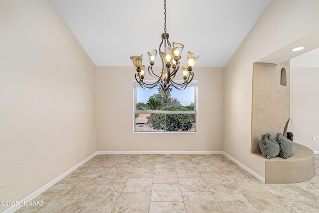 2742 S Via Del Bac, Green Valley, AZ 85622 - unfurnished room featuring a chandelier, lofted ceiling, and baseboards