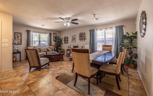 13570 E Hampden Green Way, Vail, AZ 85641 - dining room with ceiling fan, a textured ceiling, and baseboards