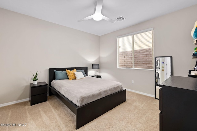 7106 W Foothills Acacia Pl, Marana, AZ 85658 - bedroom with light colored carpet, baseboards, and ceiling fan