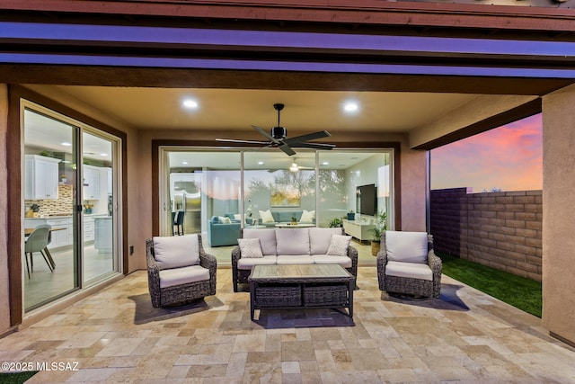 7106 W Foothills Acacia Pl, Marana, AZ 85658 - view of patio / terrace featuring outdoor lounge area and ceiling fan
