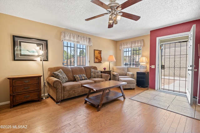 1018 Cll De La Temporada, Green Valley, AZ 85614 - living area with ceiling fan, light wood-style flooring, and a textured ceiling