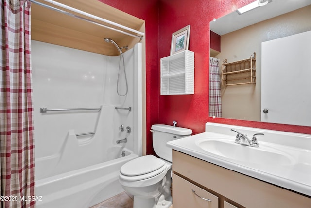 1018 Cll De La Temporada, Green Valley, AZ 85614 - bathroom with a textured wall, vanity, shower / bath combination with curtain, and toilet