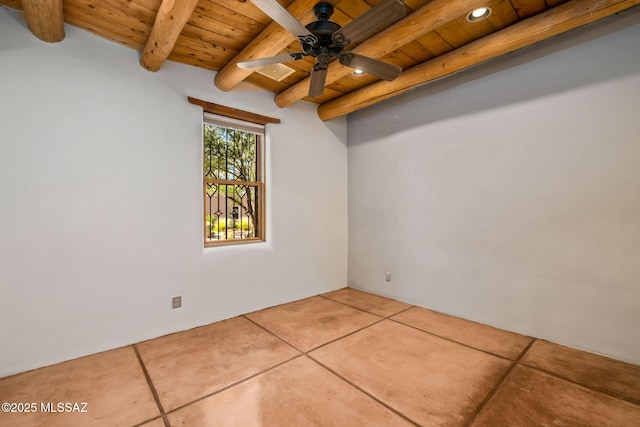 3008 E Placita Santa Lucia, Tucson, AZ 85716 - tiled spare room featuring a wood ceiling with exposed beams, recessed lighting, and ceiling fan