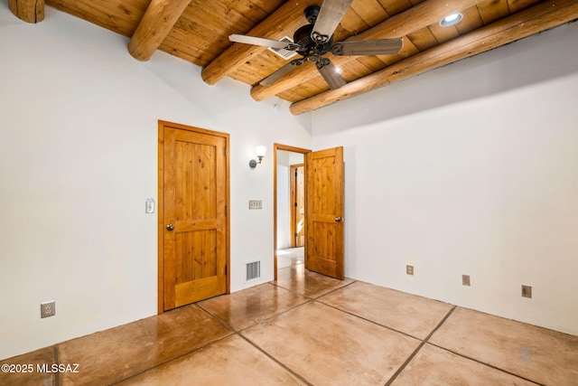 3008 E Placita Santa Lucia, Tucson, AZ 85716 - unfurnished bedroom with a wood ceiling with exposed beams, finished concrete floors, recessed lighting, and ceiling fan