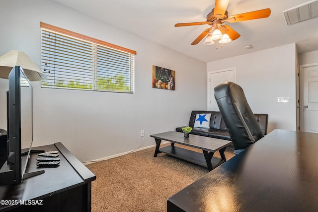 14570 S Sumac Dr, Sahuarita, AZ 85629 - office area featuring a ceiling fan, carpet, and baseboards