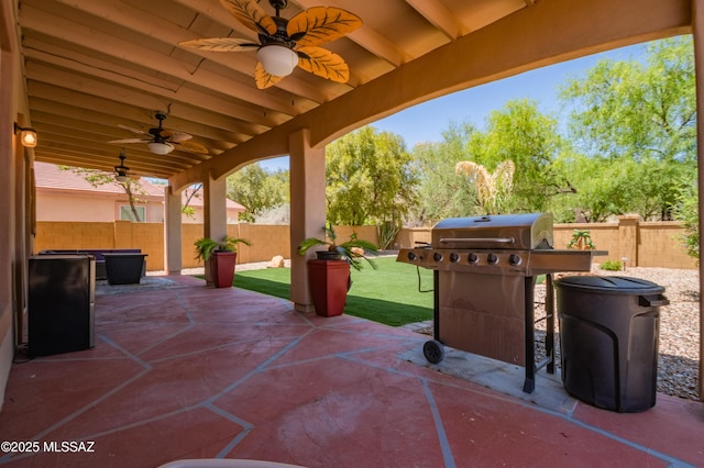 14570 S Sumac Dr, Sahuarita, AZ 85629 - view of patio featuring a ceiling fan and a grill