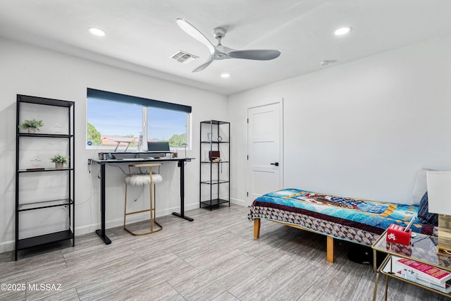 3454 E Calle Del Prado, Tucson, AZ 85716 - bedroom with baseboards, recessed lighting, wood finished floors, and ceiling fan