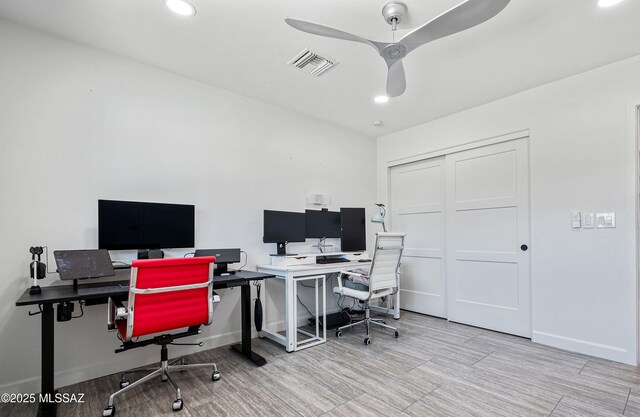3454 E Calle Del Prado, Tucson, AZ 85716 - office with ceiling fan, recessed lighting, wood finished floors, and baseboards
