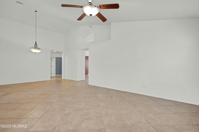 14024 E Fairway Bluff Ct, Vail, AZ 85641 - spare room featuring ceiling fan, high vaulted ceiling, and baseboards