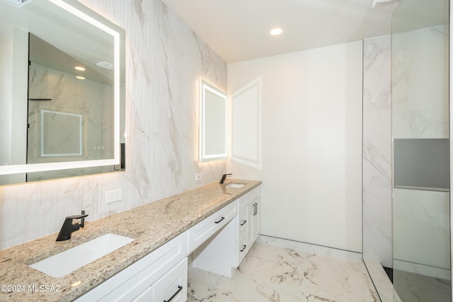 1920 W Pueblo Vista Blvd, Tucson, AZ 85713 - bathroom with double vanity, marble finish flooring, and recessed lighting
