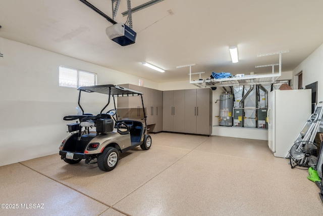 124 Circulo Vespucci, Tubac, AZ 85646 - garage featuring water heater, heating unit, and a garage door opener