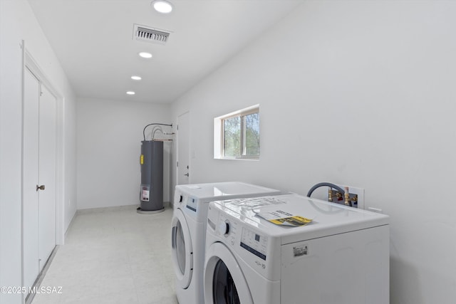 1241 W Cananea Cir, Tucson, AZ 85704 - laundry area with water heater, separate washer and dryer, recessed lighting, and light floors